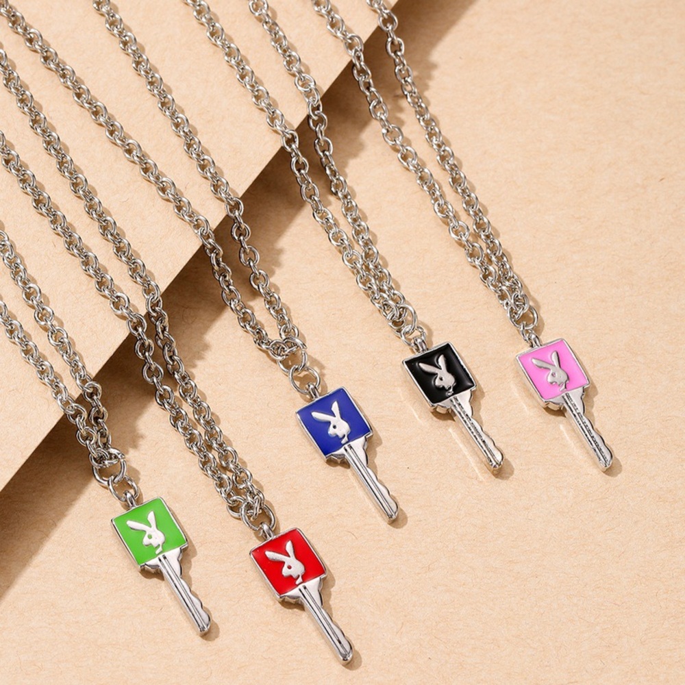 Black & Silver Playboy Bunny Key Necklace